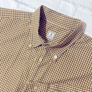 Peter Millar Gingham Plaid Shirt Mens Size Large Brown and Tan Long Sleeve